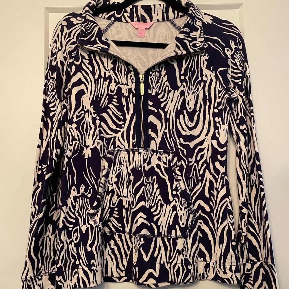 Lilly Pulitzer Blue & White Quarter Zip - size XS